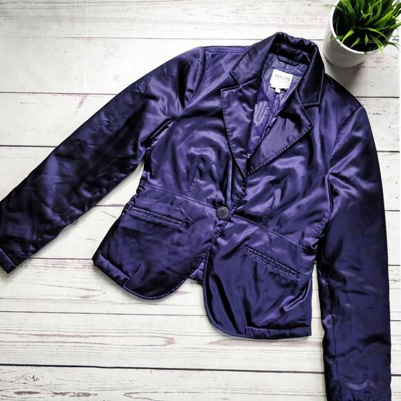 ARMANI COLLEZIONI Padded Purple Nylon Blazer Jacket Size 4 - Picture 1 of 7